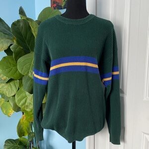 Retro Field Gear Men's Medium Green Blue And Yellow Stripe Classic Knit Sweater